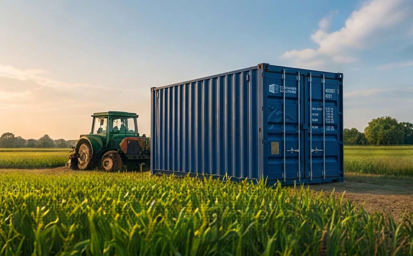 Shipping container used for agricultural storage